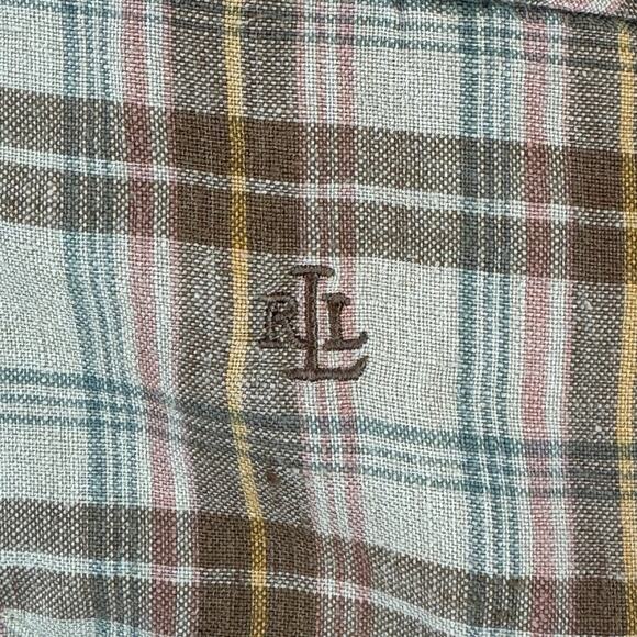 Lauren Ralph Lauren Plaid Linen Roll Up Buckle Sleeve Button-Down Size Medium - Picture 5 of 16